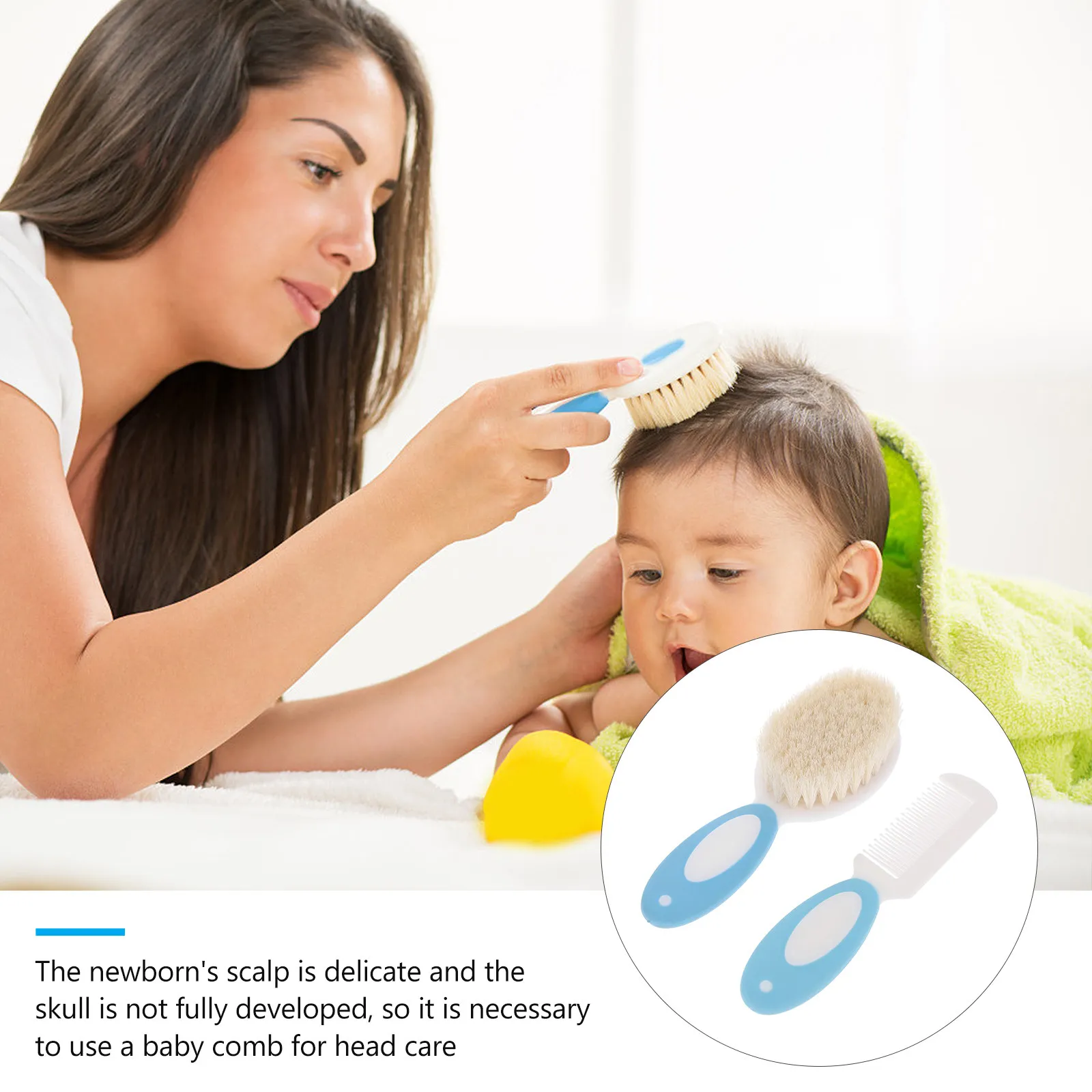 2Pcs Baby Hair Brush Wool Bristles Comfortable Scalp Stimulation Detangling Hair Comb for Newborns Infants Toddlers Ergonomic