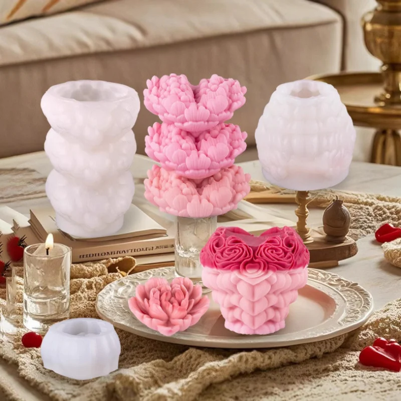

4pcs Rose Heart Scented Candle Mold - Valentine's Day Creative Silicone Craft Mold