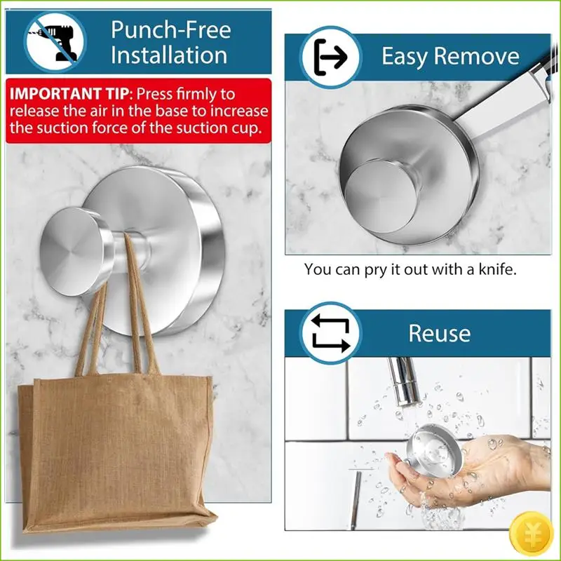 2PCS Suction Cup Hooks For Shower, Wall Suction Cup Hooks No-Drill Hooks For Bathrooms Wall, Glass Door, Mirror
