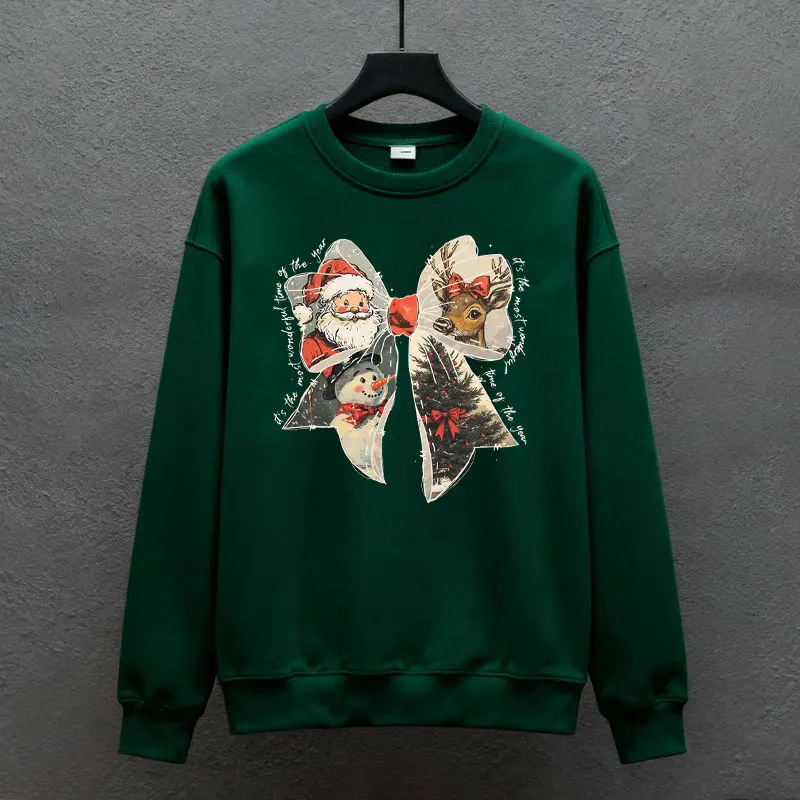 المرأة عيد الميلاد Coquette القوس هو الأكثر رائعة من الوقت في السنة المطبوعة Crewneck البلوز أو هودي / هوديي بلوزات