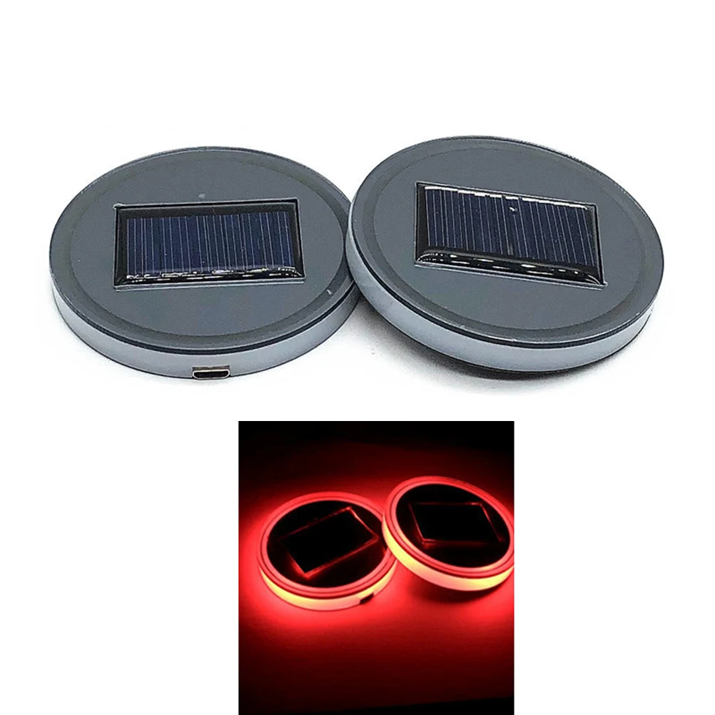 

Solar LED Cup Mat Red Acrylic Waterproof Anti-Scratch Car Cup Holder Coaster Light Sensor Automatic Blue Light Atmosphere