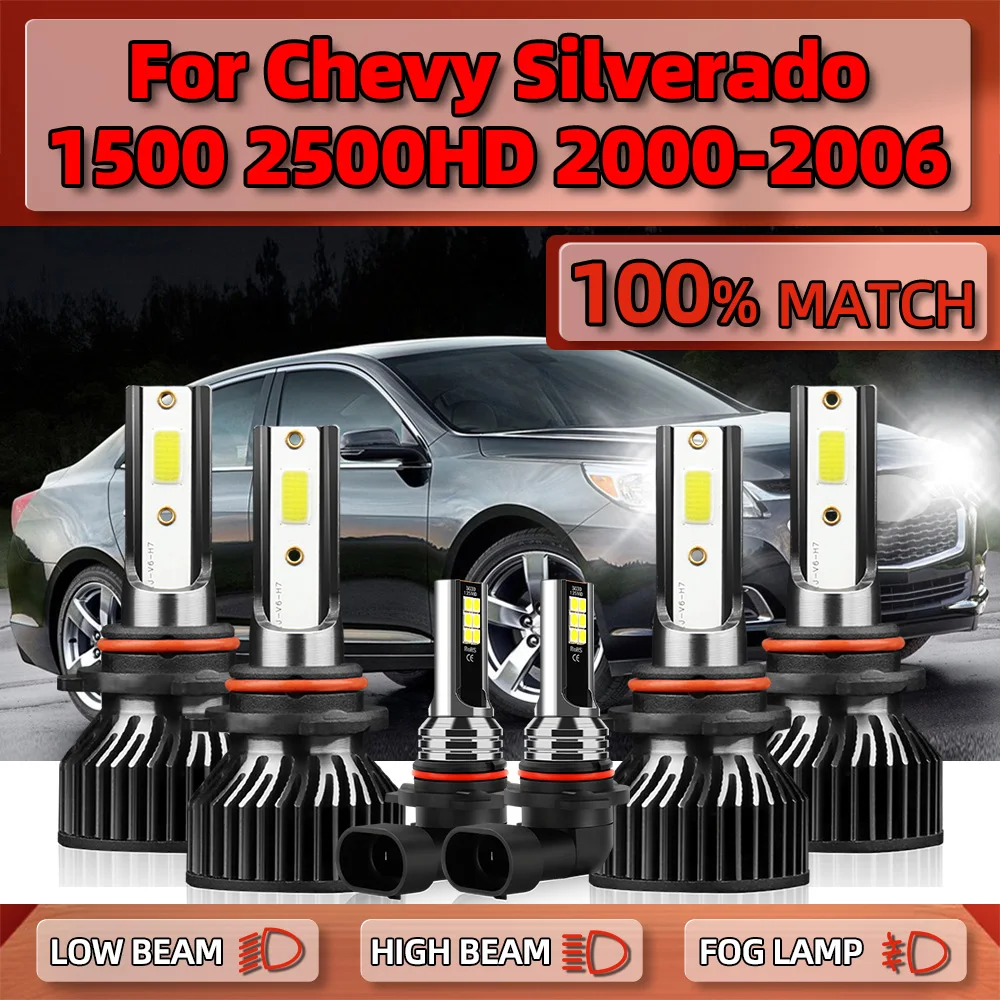 60000LM Car Lights 360W LED Headlight Bulbs 6000K Turbo Fog Lamps 12V For Chevy Silverado 1500 2500 HD 2000-2003 2004 2005 2006