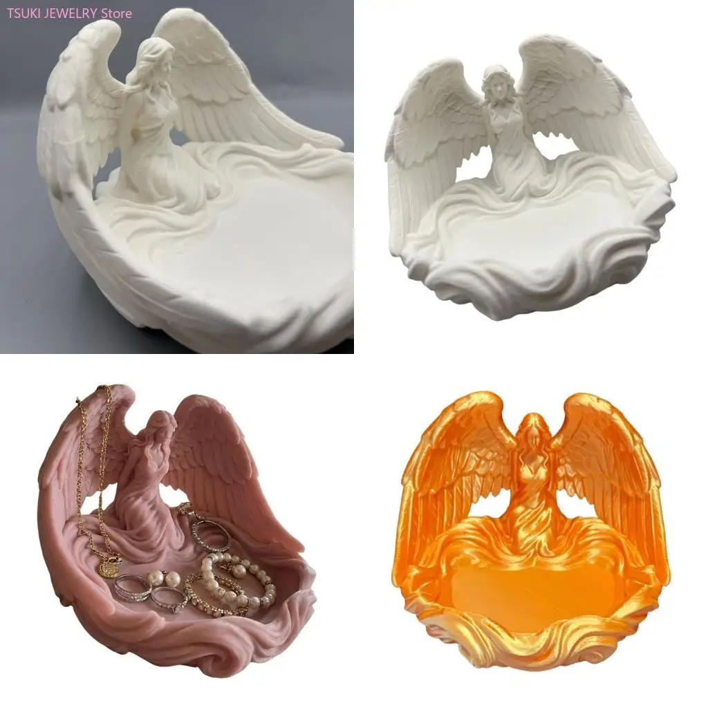 

62KE Delicate Angel Wing Ornamental Tray Decorative Plate Suitable for Showcasing Accessories and Keepsakes