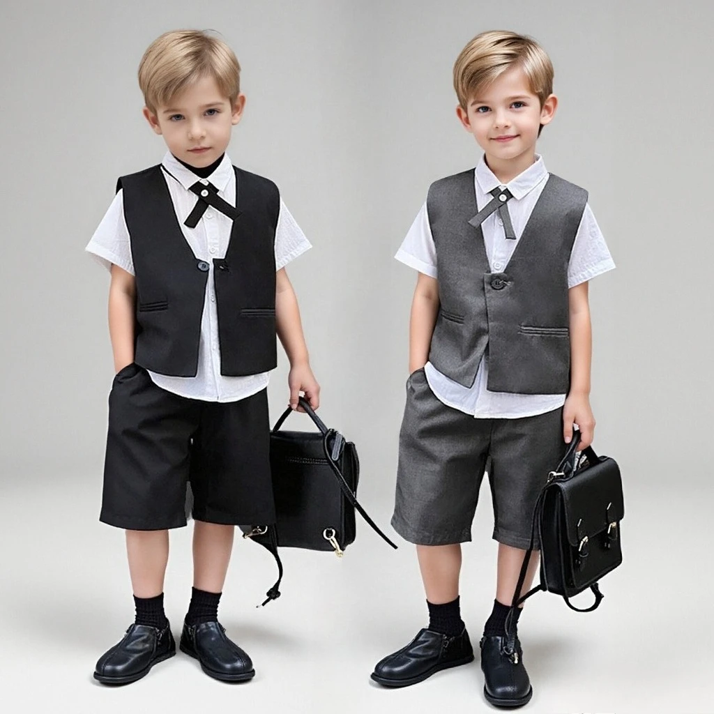 Kids Suit Vest Set Summer Formal Blazer Vest Shorts Outfit for Boy Wedding Pageant Tuxedo Flower Child Piano Performance Costume