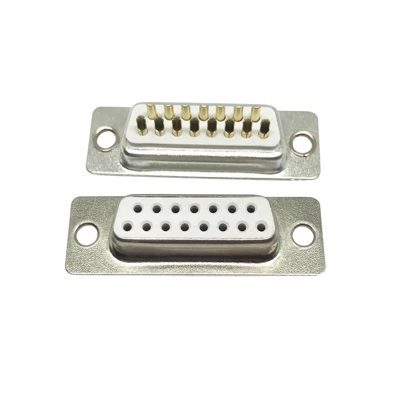 Welding Wire Type Db15 Pin Male Female Head Gold-Plated Traditional Terminal Db-15P Two Rows Serial Port Base Plastic Shell Iron Shell