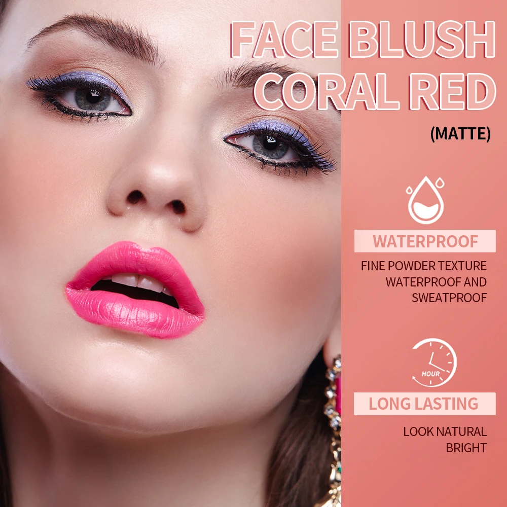 ILISYA Coral Red Powder Blush Lightweight Smooth Long-lasting All-Day Face Enhancing Makeup Color