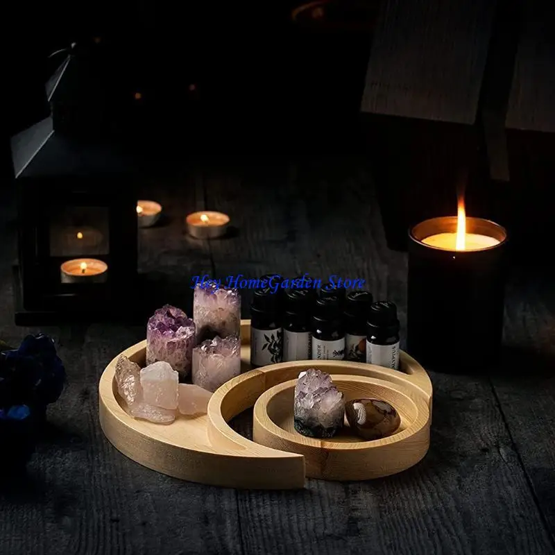 652F Moon for Sun Serving Tray Wooden Rustic Tableware Dessert Dish Holder Centerpiece Jewelry Plate Bowl Eid Mubarak Ramadan