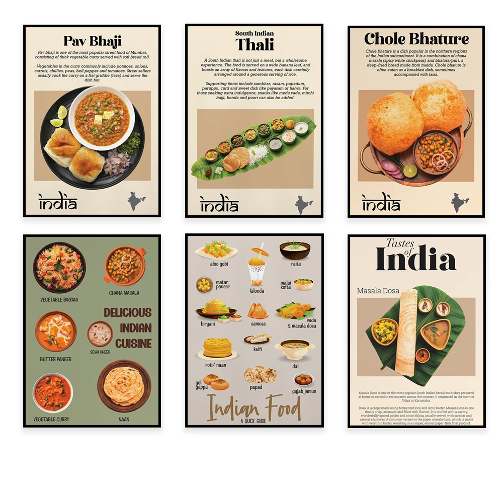 Póster de comida india, Biryani de pollo, impresión de Thali del sur de la India, arte de comida asiática india tradicional, mural de cocina, decoración de restaurante