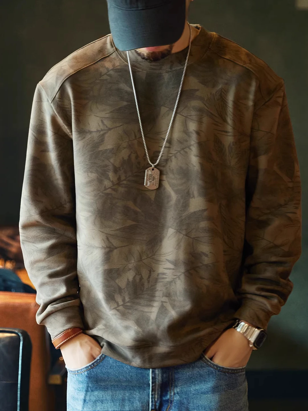 

Мужская футболка оверсайз в американском ретро-стиле с длинным рукавом, плотная, свободного кроя, с круглым вырезом, модный дышащий хлопковый топ