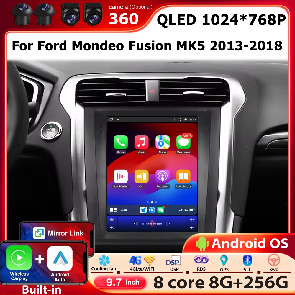 

Wireless Carplay For Ford Mondeo Fusion MK5 2013 2014 2015 - 2018 Android 16 Car Radio Multimedia Player GPS Navigation 9.7 Inch