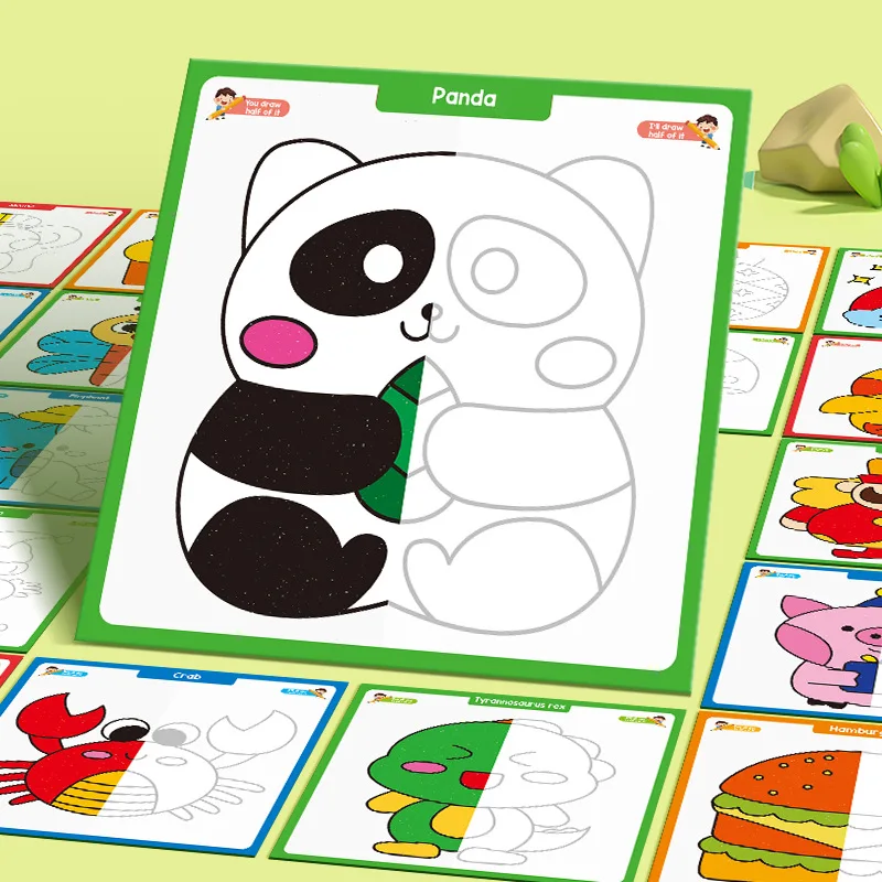 32 Pages, Children's Fun Half Graphic Brochure, Complete The Drawing Based on Half of The Pattern, Graffiti Book Coloring Book