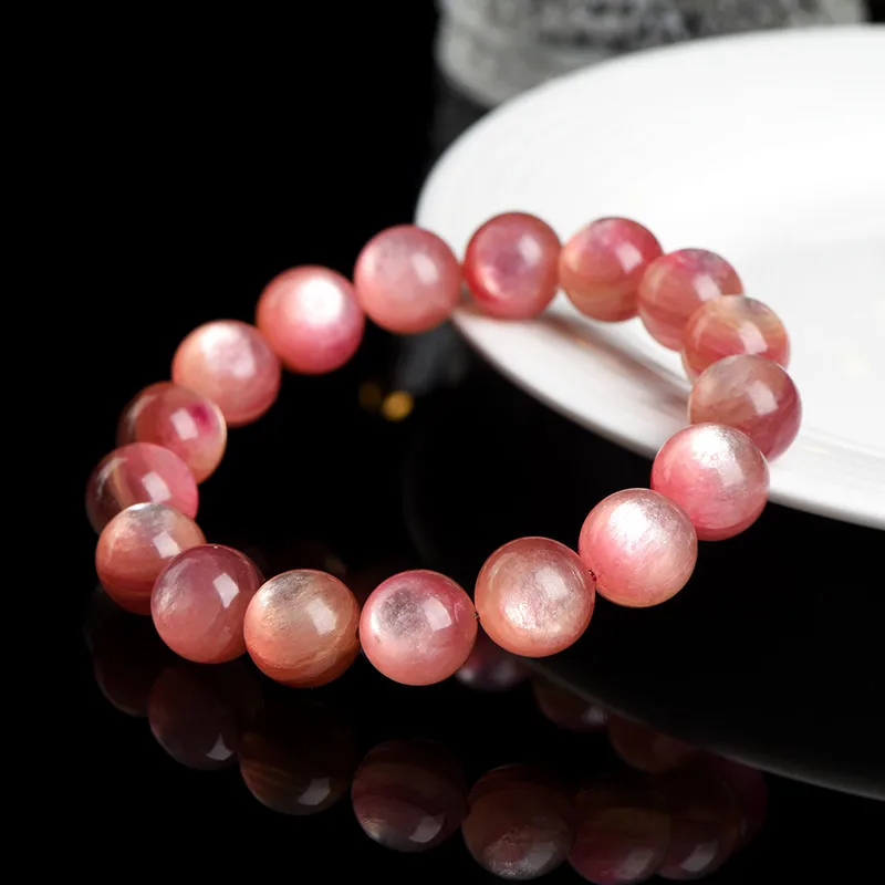 Natural Pink Kunzite Orange Lepidolite Quartz Bracelet Flash Woman Men Clear Round Beads Jewelry 10mm 11mm 12mm 14mm AAAAAA