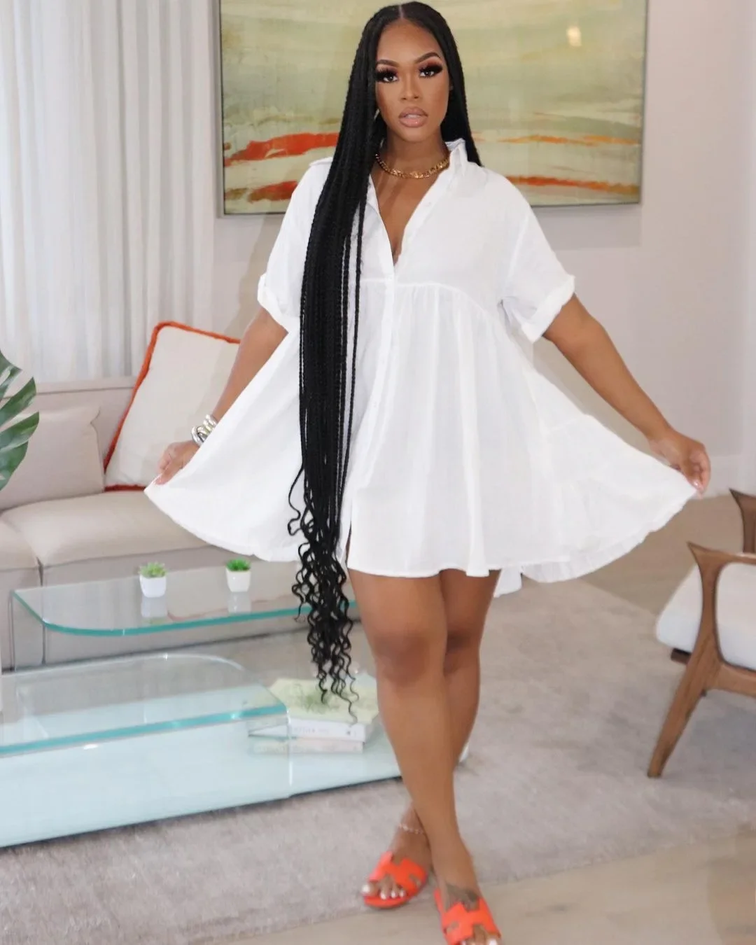 فستان قميص نسائي صيفي جديد بلون سادة وأكمام قصيرة فستان قصير فضفاض لطيف للرياح على شكل حرف A