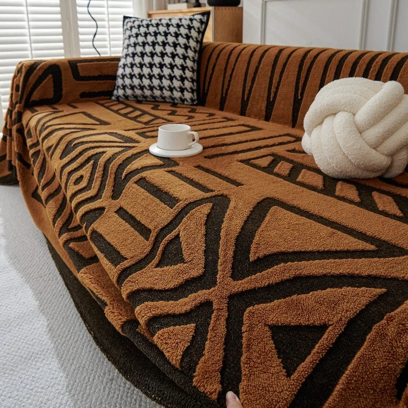 1pcs Geometric Chenille Sofa Cover Universal Anti Cat Scratch Seat Towel One Piece Full Coverage Blanket Cushion Home Decor
