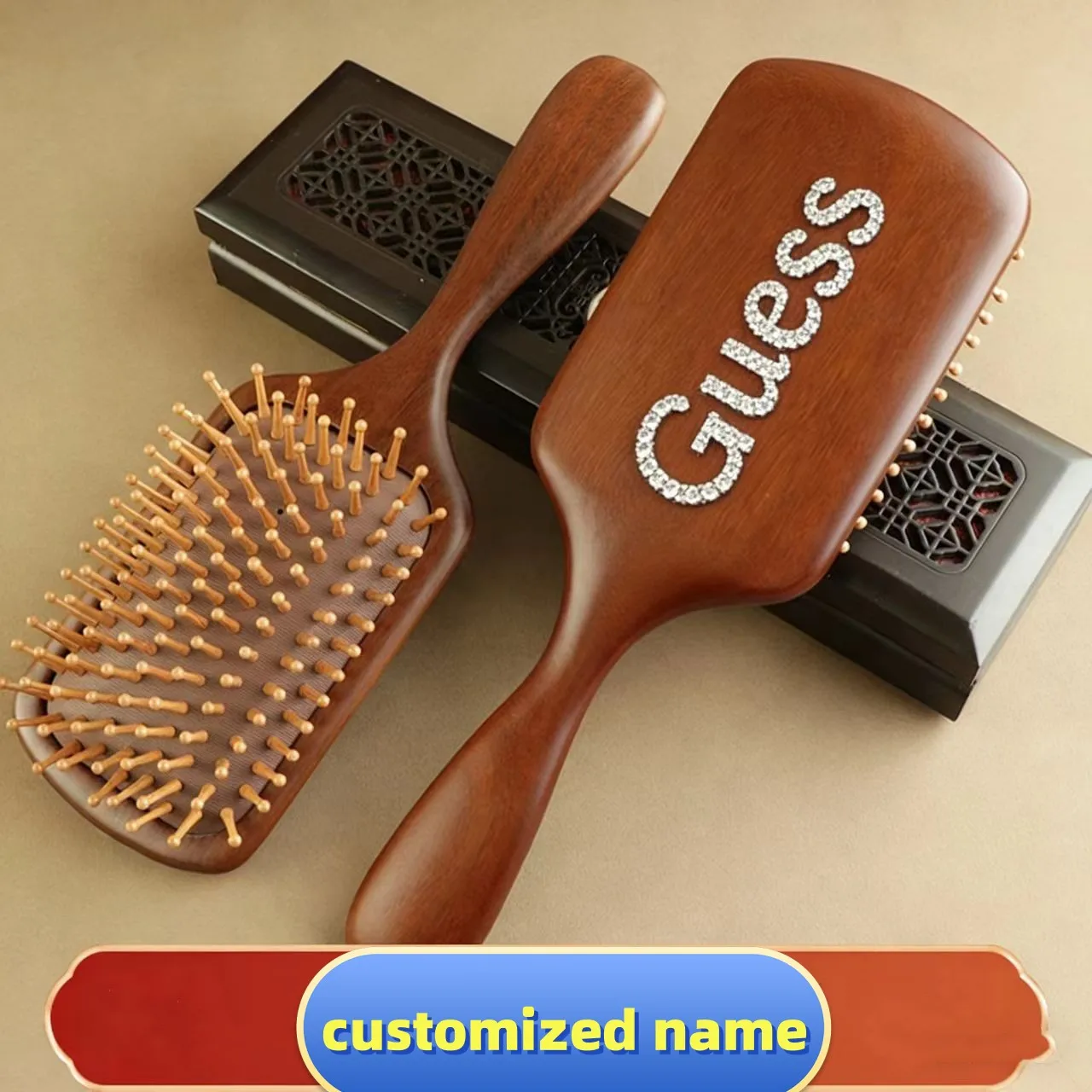 Customized English Letter Name Massage Airbag Comb Wooden Maintenance Scalp Solid Wood Hair Comb Accessories Gift Wholesale