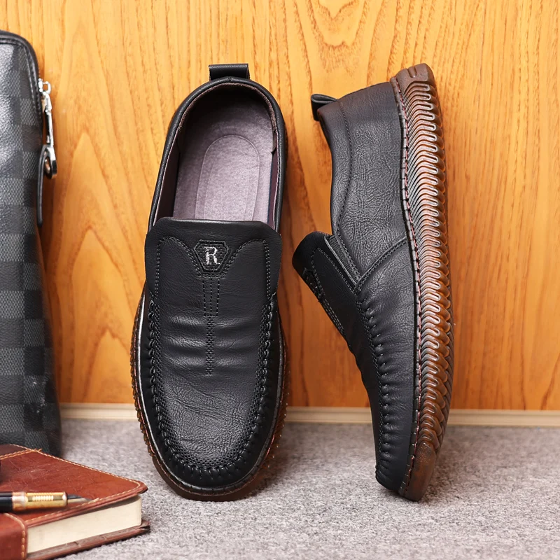 

High Quality Leather Men Casual Shoes Handmade Soft Man Loafers Breathable Comfortable Walking Shoes Slip-on Driving Shoes