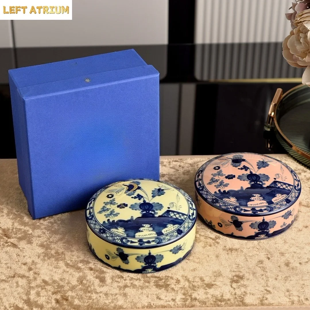 Italian 1735 Inspired Oriental Ceramic Jewelry Box and Ornamental Tray Set Vintage Home Decor Display Piece Gifts for Wedding
