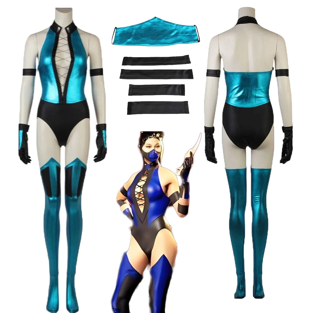 

Kitana Cosplay Costume Game Mortal Kombat 2 Blue Bodysuit Clothes Accessories Roleplay Outfits Halloween Carnival Adult Women