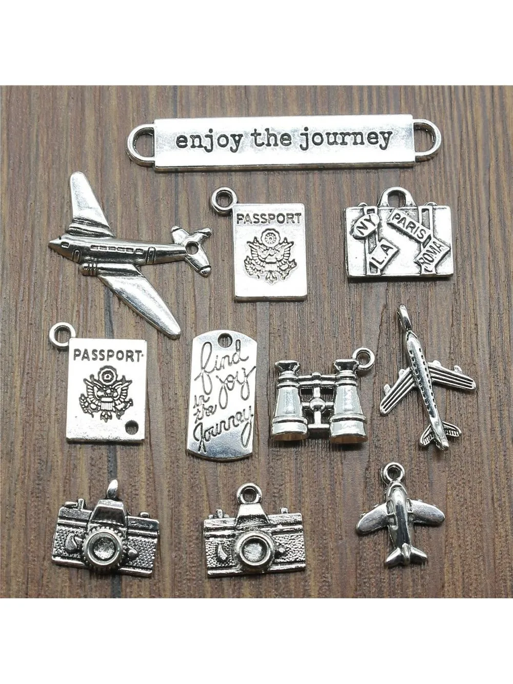 10 sztuk podróży Charms podróż piękna biżuteria co statków powietrznych kamera paszport bagażnika Charms do tworzenia bransoletek — zdjęcie 2