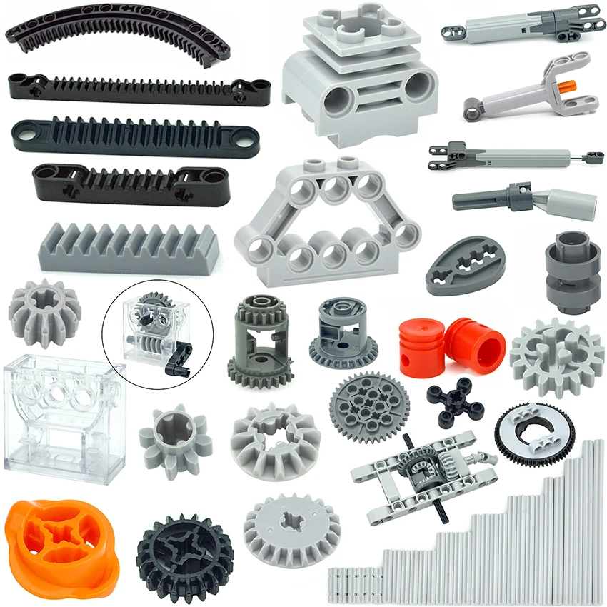 MOC Technical Parts Compatible Building Blocks Car Gear Rack Axle Worm Rack Pin Connector Panel Gear Differential Brick Kid Toys