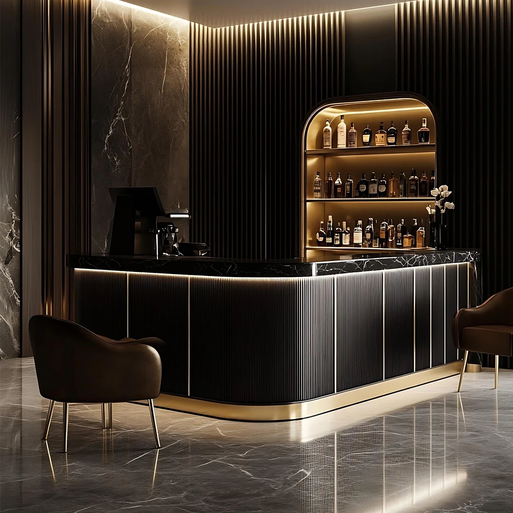 

Luxury Restaurant Bar Counter Hotel r Café Bar Counter Marble Sintered Stone Luxury Metal