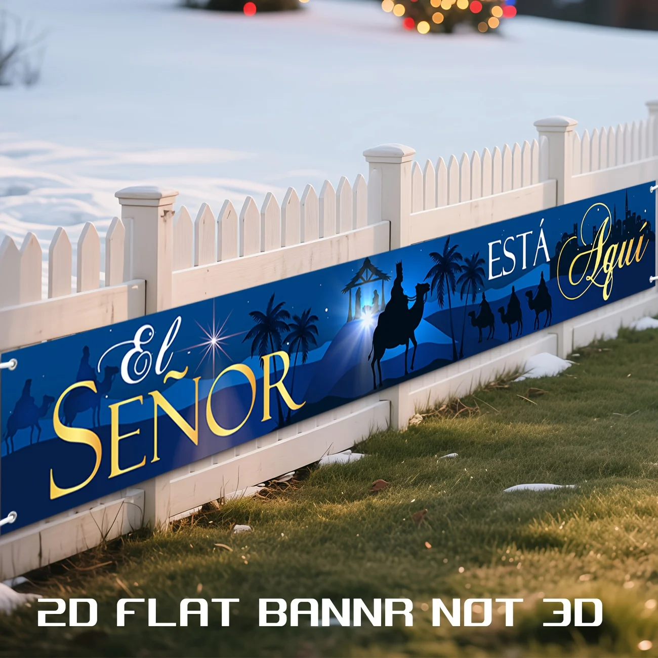 2D Flat Banner Spanish Nativity Christmas Banner el señor esta aquí Party Banner The Lord is Here Banner Holy Night Scene