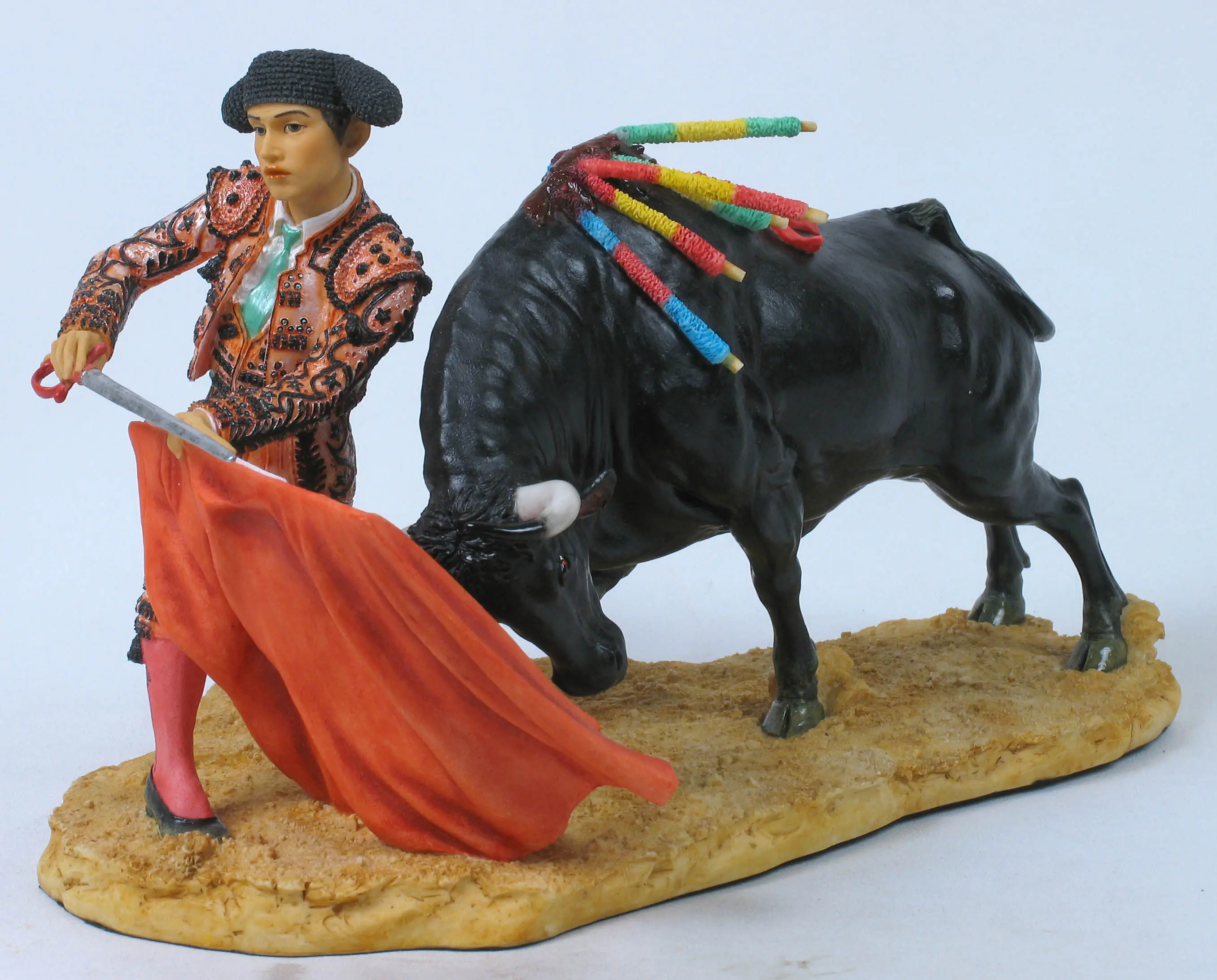 Resin Spanish Matador Bullfighter with Bull Figurine Statue Home Office Decoration Souvenir Collection Unique Handmade Gift