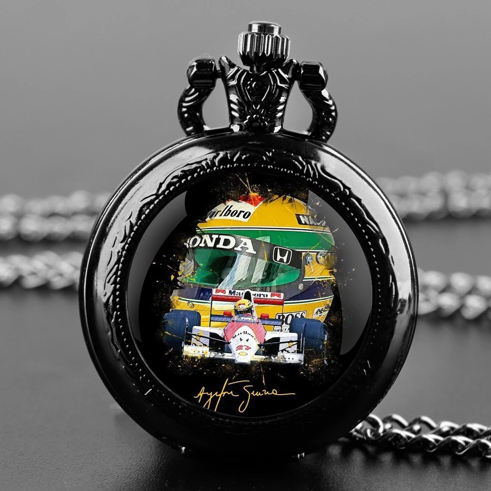 Handcrafted Classic Racing Driver Glass Dome Quartz Pocket Watch Necklace Unisex Accessory Gift