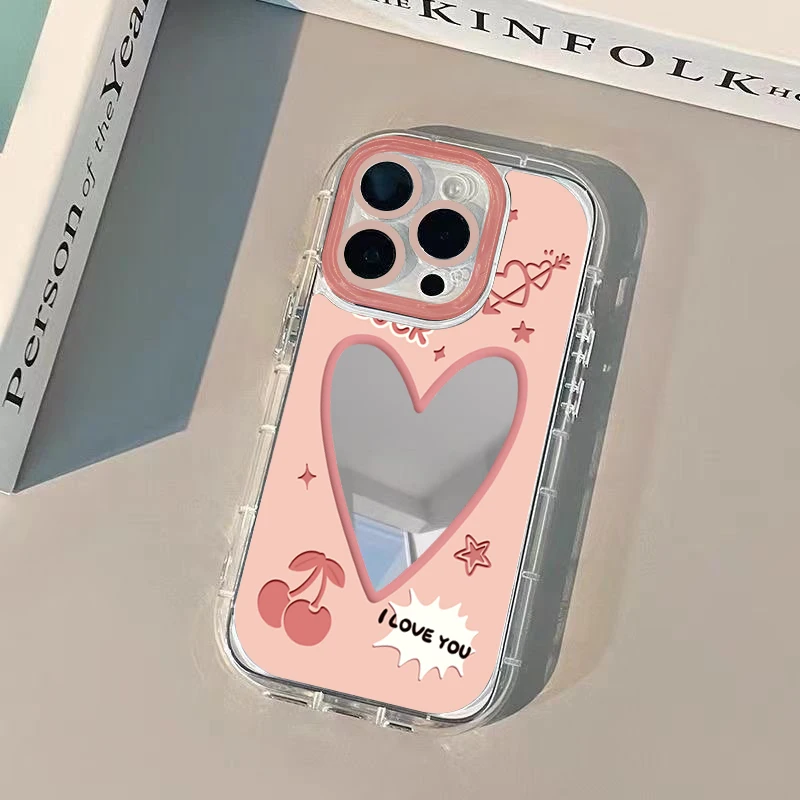 Elegante Lila Herz Luftkissen Spiegel Handyhülle für iPhone 17 15 14 16 Pro Max 13 12 11 Pro XR XS 8 Plus 17Air Girl Cover – Detail 5