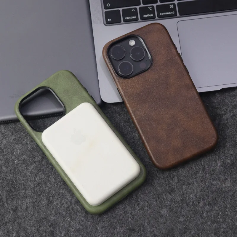 

For Magesafe Magnetic Vintage PU Leather Wireless Charge Case For iPhone 16 15 14 13 15 Pro Max Plus Matte Solid Color Cover