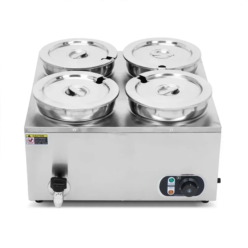 Brand-new 220V~240V Commercial Bench Type Thermal Insulation Four Head Round Warm Soup Pool Thermal Insulation Equipment Steamer