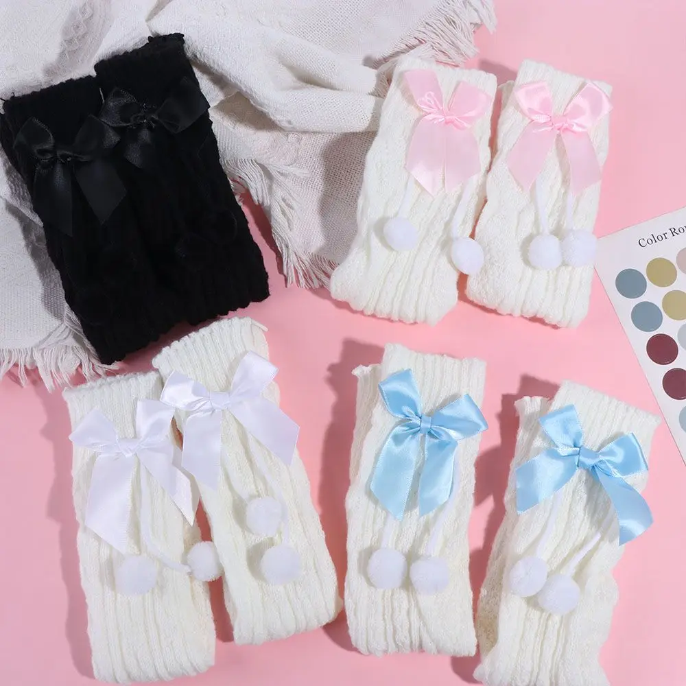 

All Match Plush Ball Knitted Lolita Boot Cuffs Thicken Warm Leg Warmers Women Bowknot Sweet Y2K Leg Warmers Lady