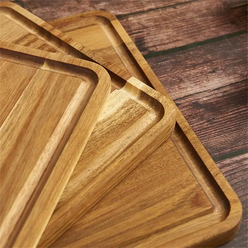 Wooden Cutting Boards For Kitchen Organic Acacia Wood Chopping Surface With Drip Channels Meat Carving Block Cheese Platter