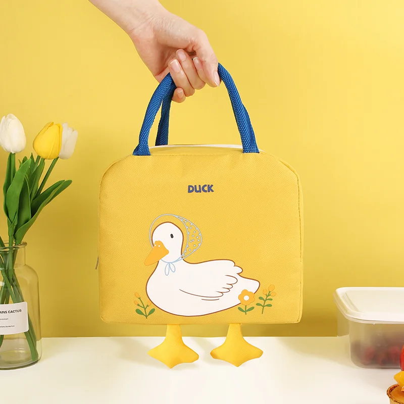 Kawaii Camping Lunch Bag Women Cute Cartoon Duck Picnic Travel Thermal Beach Cooler Ice Pack Lunch Box Storage Bag