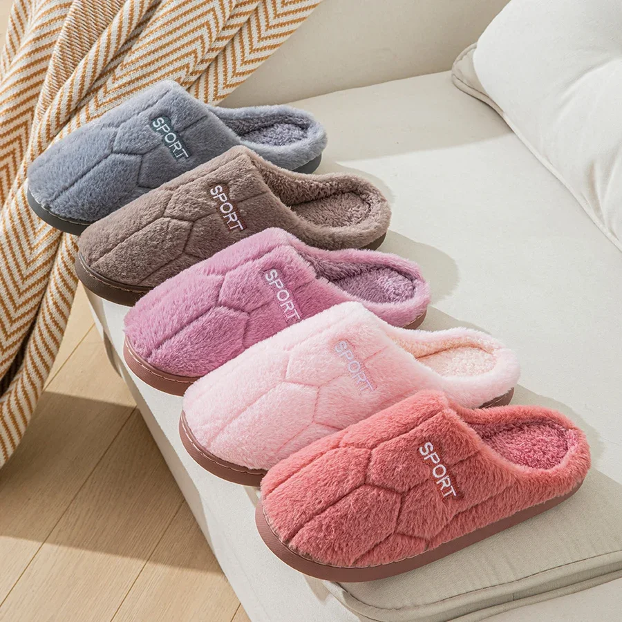 Women's Soled Soft-Soled Household Slippers Household Plush Slippers Non-Slip Warm Slippers Indoor Winter