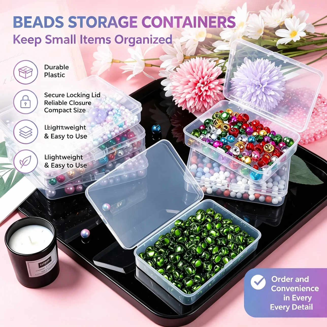 12pcs Plastic Storage Box Rectangle Transparent Organizer Container Hinged Lid For Beads Playing Cards Crafts Small Accessories