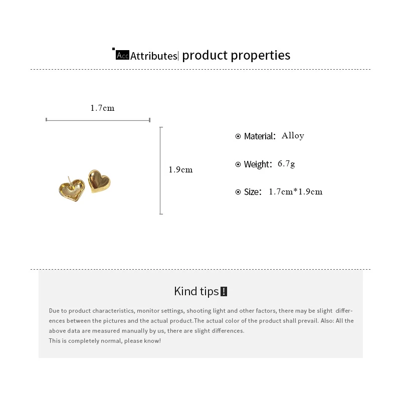 Cubic Gold Silver Color Heart Metal Stud Earrings for Women Simple Fashion Personality Temperament Versatile New in Ear Jewelry