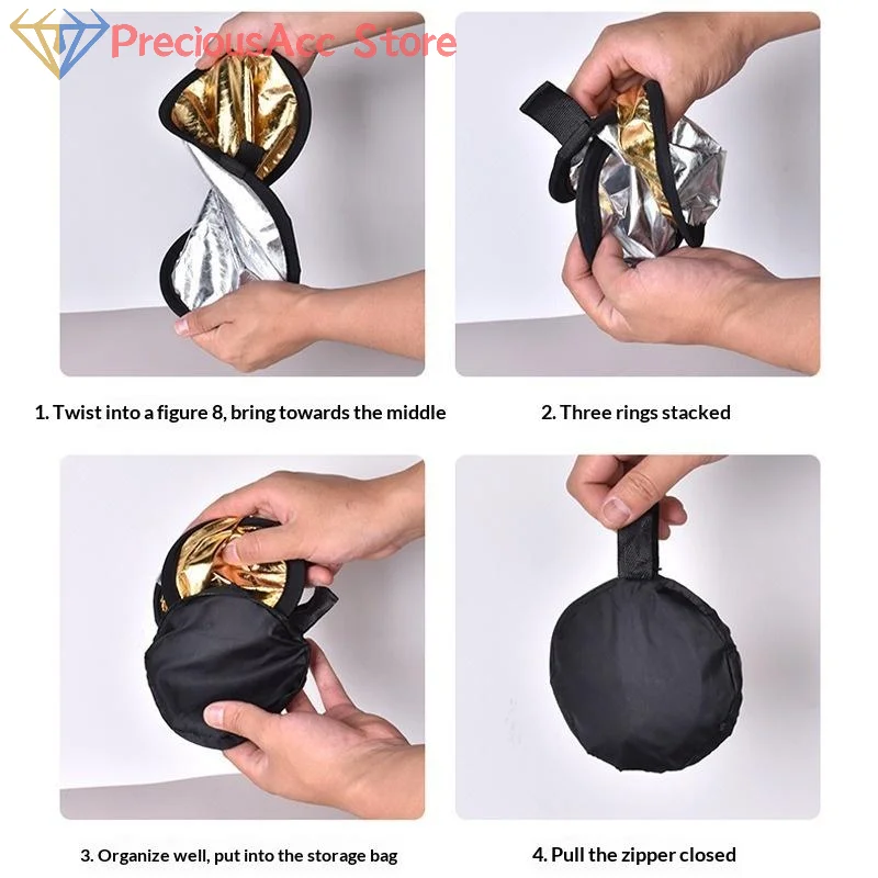 2 In 1 Photography Reflector 30cm 60cm 80cm Foldable Light Diffuser for Outdoor Portrait Studio Product Shoots Dual Surface