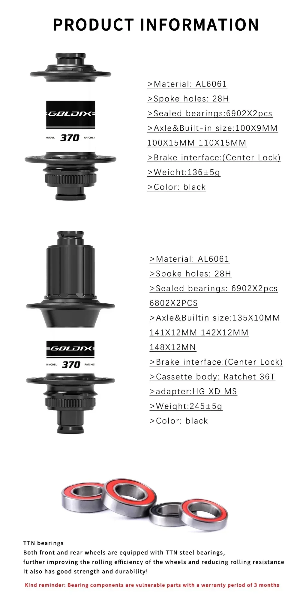 GOLDIX M370 Fahrradnabe Center-Lock Scheibenbremse 28H Ratchet 36T J-Bend Speichen Gedichtete Lager HG/XD/MS Freilaufkörper BOOST MTB-Nabe – Detail 5