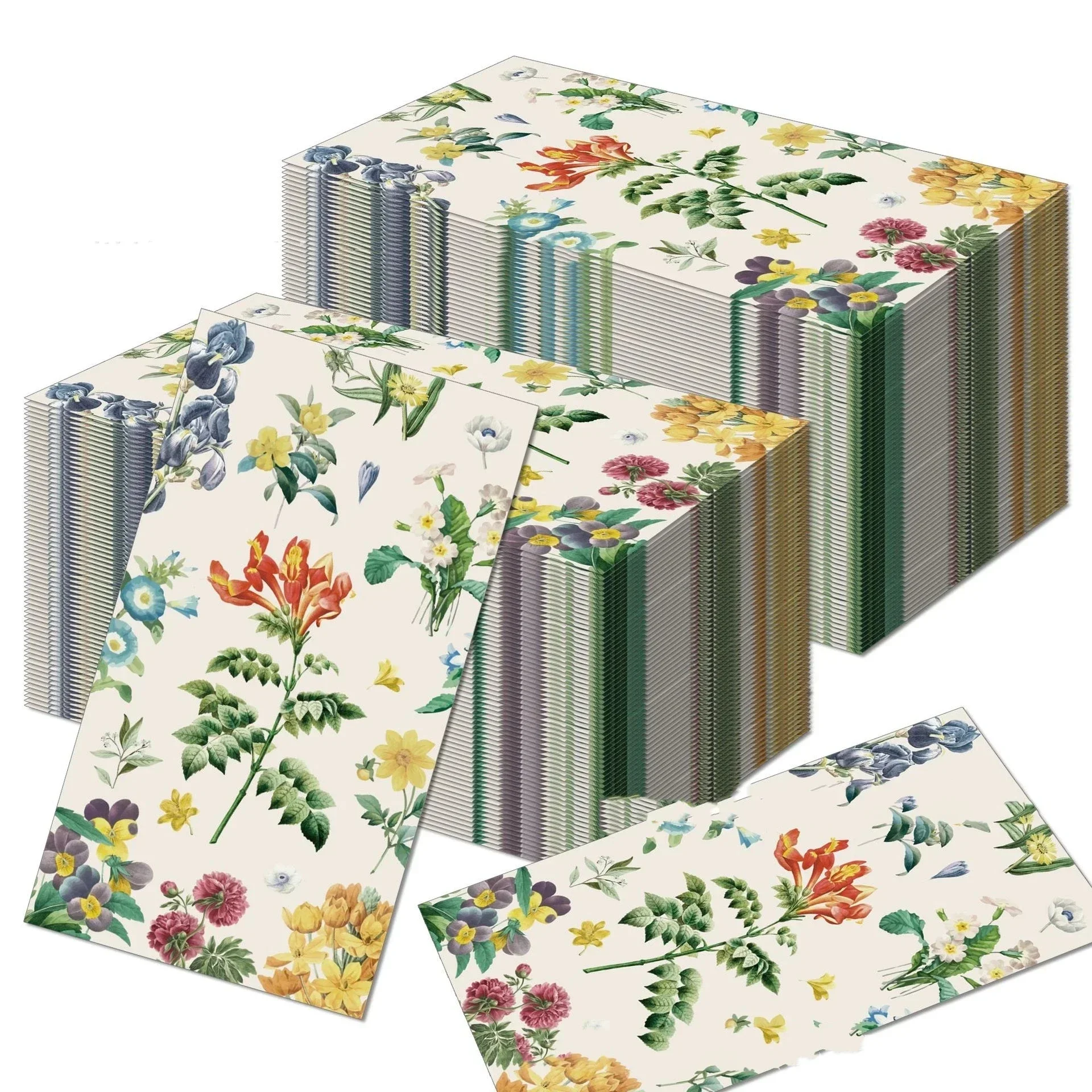 100PCS Floral Long Paper Napkins 33*40 CM Disposable Dining Table Towels For Wedding Party Baby Shower Xmas Table Decoration