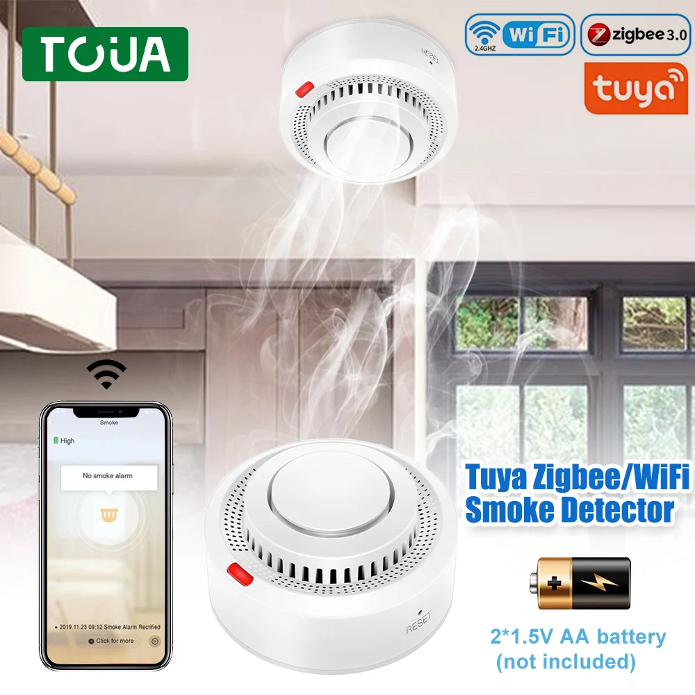 Tuya ZigBee/Wifi Smart Smoke Detector Sensor Wireless Fire Protection Smoke Alarm High Sensitivity Safety Prevention Sensor