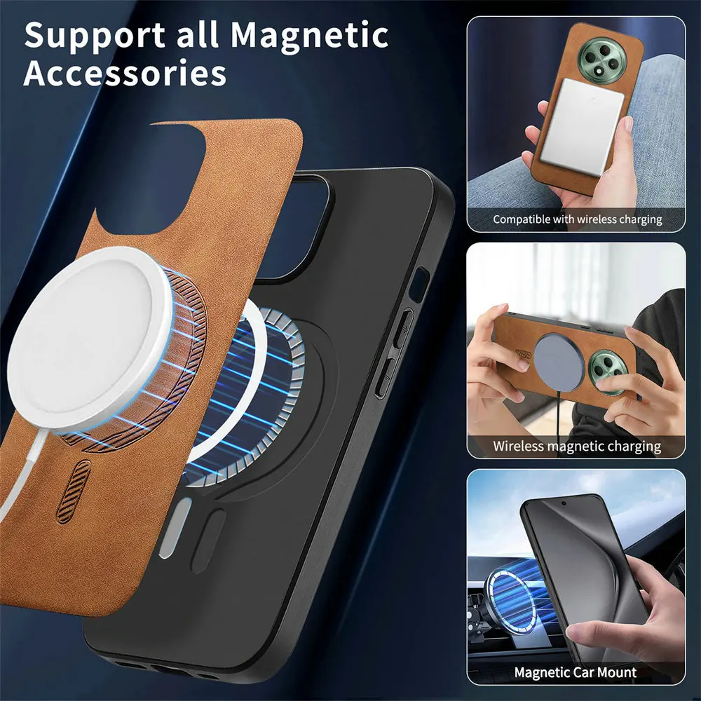 Reno12 FS 13 14 15 Pro 5G Luxury Case Leather Back Panel for OPPO Reno 15 FS Case Magnet Funda Reno13 13A 14F 15F 13F 12FS 11 F