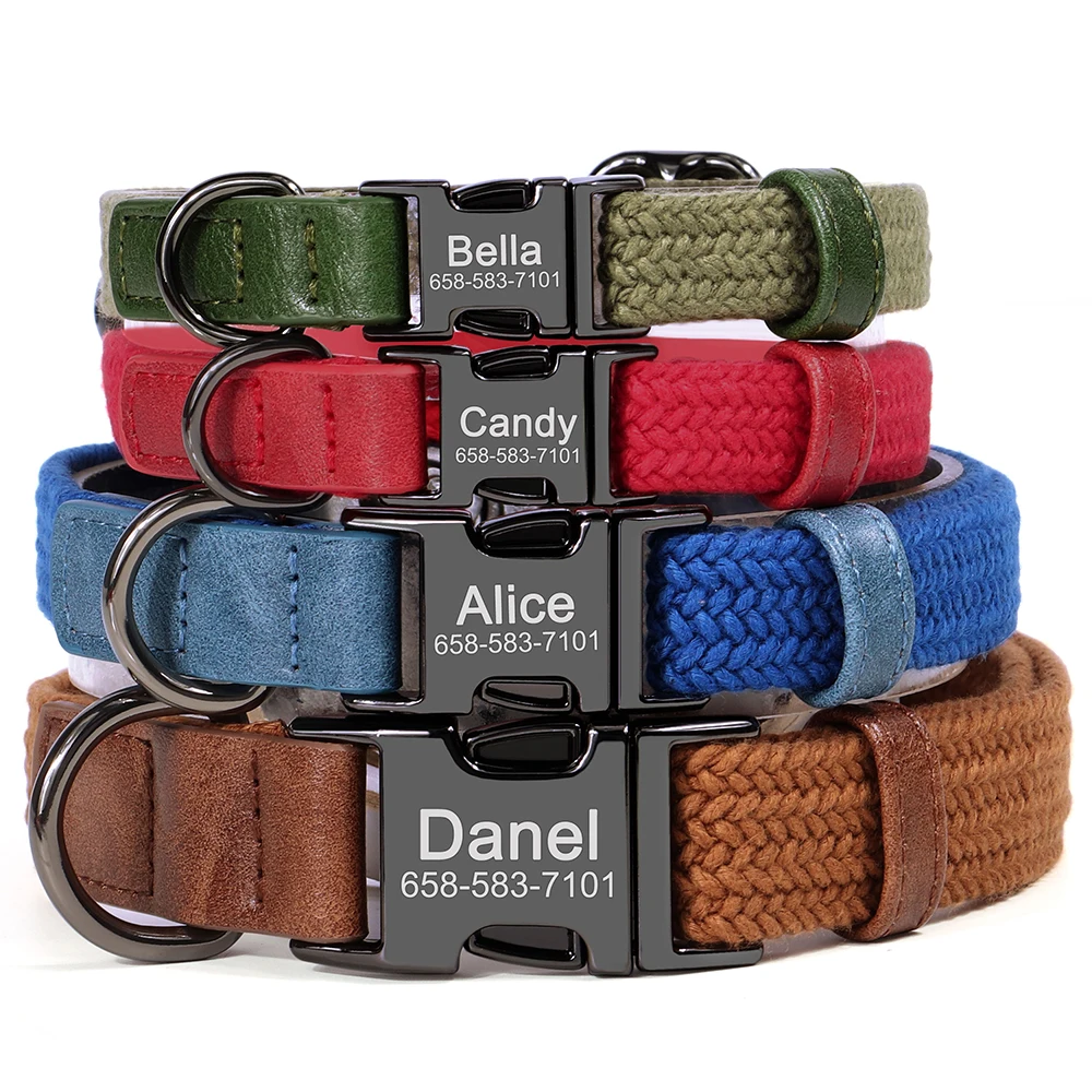 Custom Dog Collar Nylon Dog Collars Free Engraved Pet Pug Bulldog Name ID Buckle Necklace Adjustable for Small Medium Large Dogs