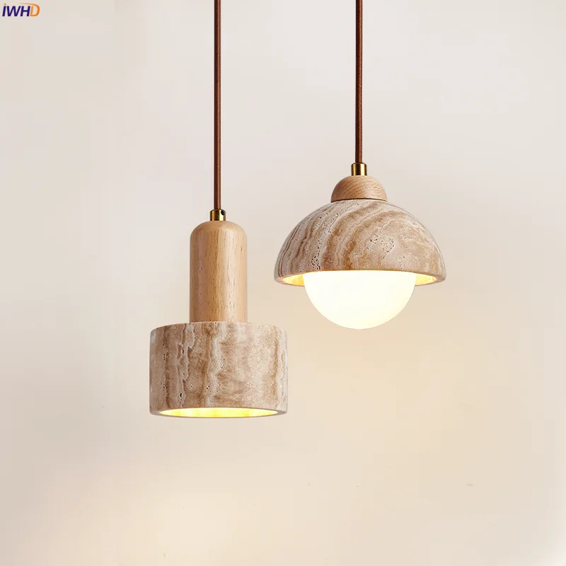 

IWHD Wabi Sabi Japan LED Pendant Lamps For Dining Table Kitchen Living Room Yellow Travertine Vintage Hanging Light Luminaria