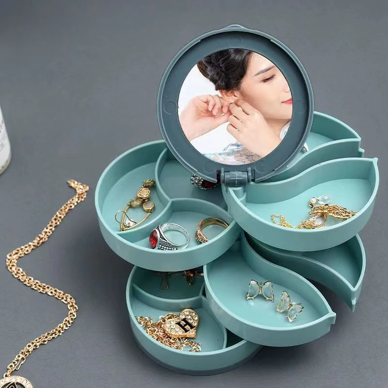 

1pc Jewelry Stand Holder Display Tray Jewelry Storage Box Multilayer Rotating Plastic Stand Earring Ring Box Cosmetics