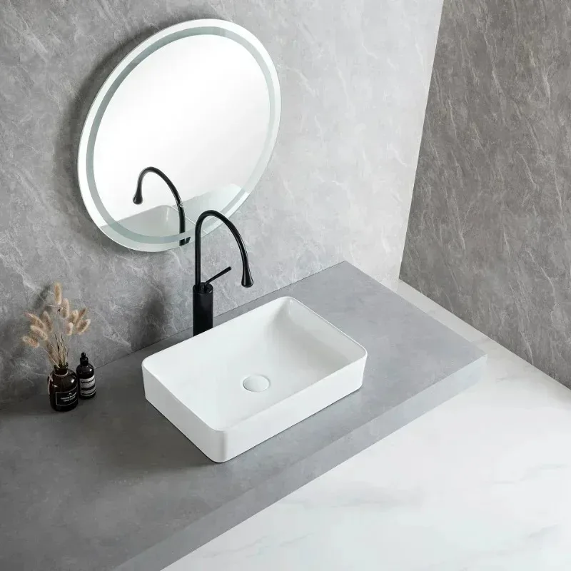 

Modern Simple Home Bathroom White Sink Basin Balcony Drainage Deepened Washbasin Bathroom White Ceramic Sink