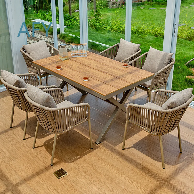 Nordic Outdoor Extendable Table for Garden Patio Villa Bungalow Balcony Deck Aluminum WPC Furniture for Social Media Trendy