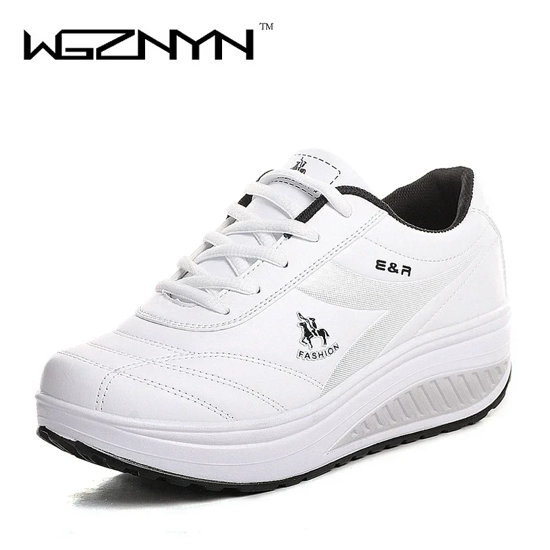 WGZNYN 2025 NEW Slimming Women Fashion PU Leather Platform Casual Shoes Women Lady Swing Shoes Spring Autumn Top Quality Flats