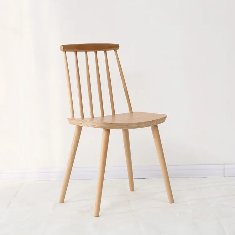 Nordic solid wood dining chair simple armrest modern back chair casual coffee household dining table chairs log stool