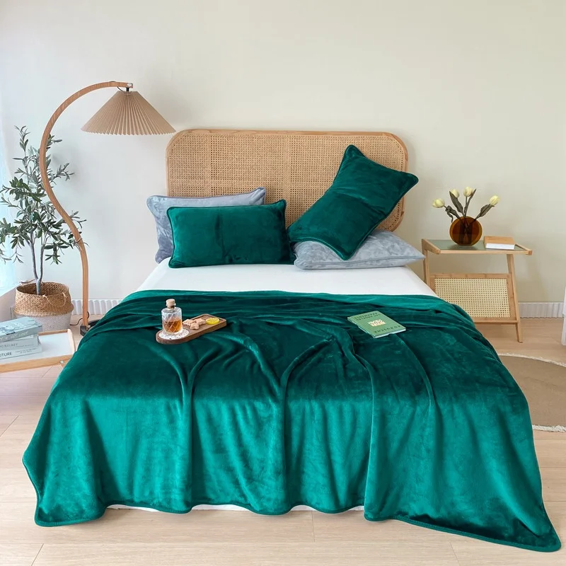 

1pc Dark Green Warm Flannel Fleece Blanket Thick Plush Velvet Throw,Bedspread Summer Quilt Home Office 200*230cm Drop Shiping
